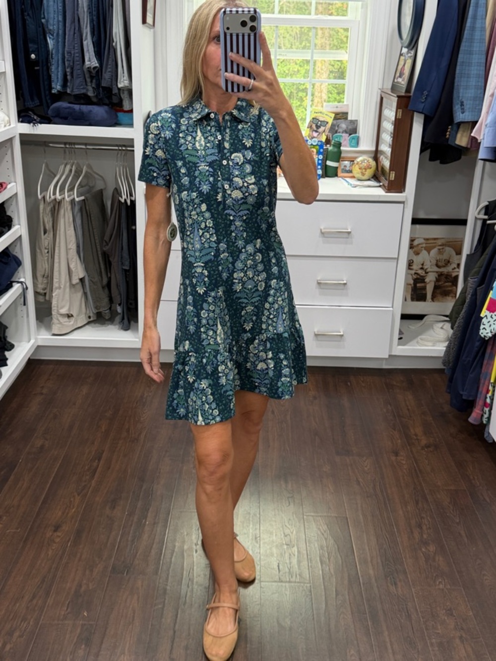 Spartina 449 Teal Floral Button-Front Short Sleeve Dress